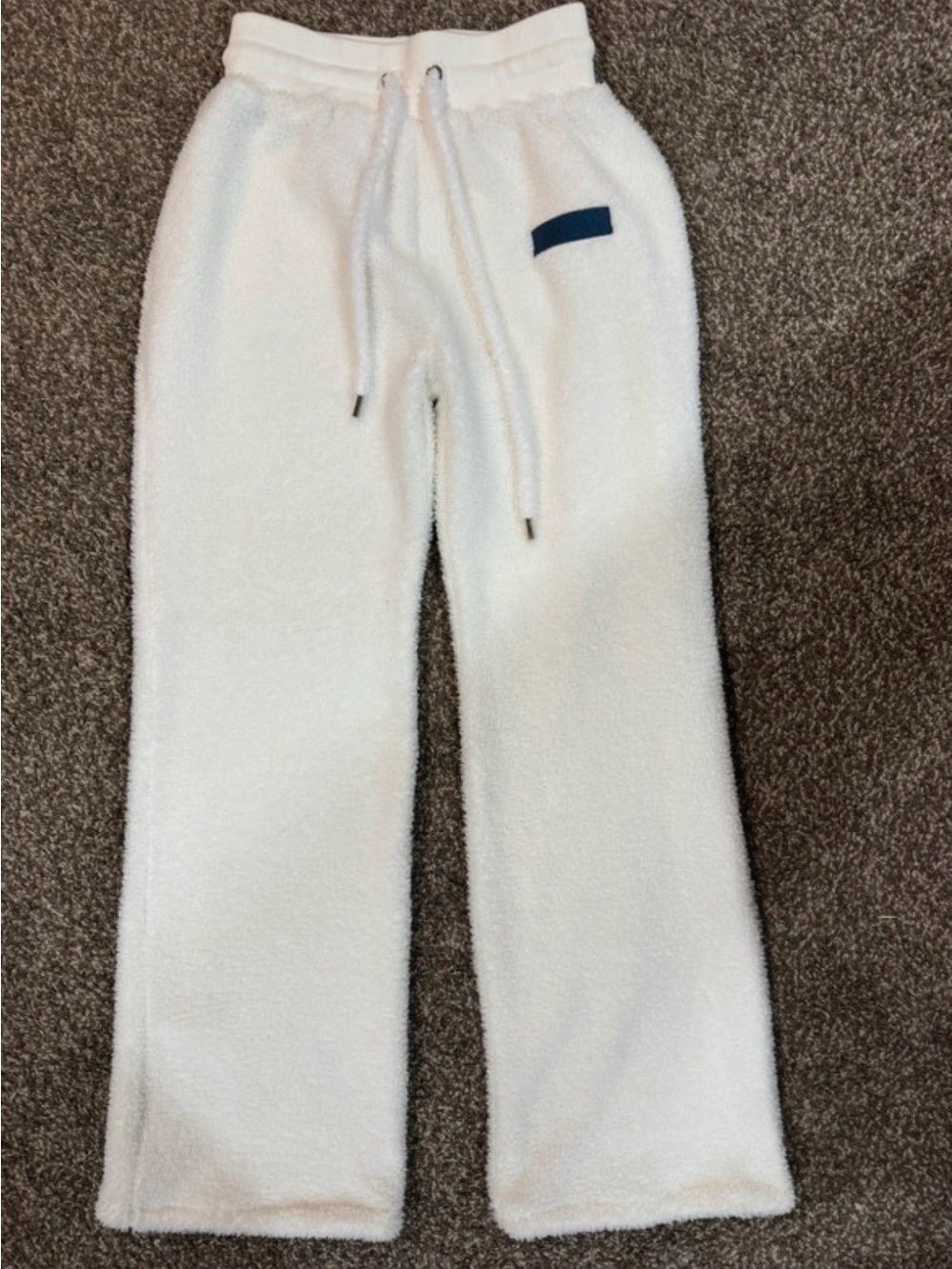 AKIRA White Sherpa Jogger Drawstring Bottoms with Navy Accent